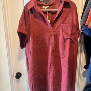 Red Knit Tunic Top with Collared Neckline